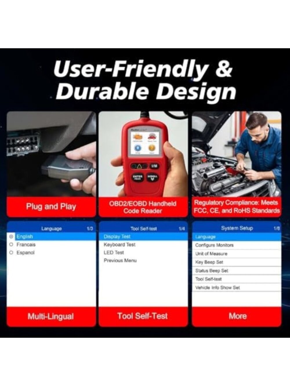 OBD2 Scanner Code Reader for Vehicle Diagnostics, Check Engine Light Tool - Picture 5 of 6
